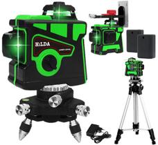 Nível Laser Hilda 12 Linhas Verde 2 Baterias 3d 360 Auto Nivelamento Tripé Regulável De Alumínio 1,2 Metros Horizontal Vertical Esquadro Laser Rotativ