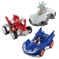 NKOK Sonic Pull Back (Grande) 3PK Sonic, Knuckles e Silver Conjunto de Corrida Pull Back Não Requer Pilhas Licenciado Oficialmente Pneus de Borracha para Melhor Aderência
