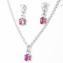 Nlux Conjunto Colar E Brinco Pedra Turmalina Rosa Prata 950 Nlux Conjunto Colar E Brinco Pedra Turmalina Rosa Prata 950