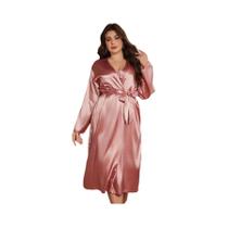 Nobre e elegante cor sólida moda camisola outono e inverno plus size robe feminino