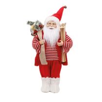 Noel decorativo em pé com calça e colete vermelho, camisa listrada vermelha e branca - Cromus: 1208604 Único