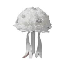 Noiva casamento segurando flores espuma simulação flor buquê de rosas brancas casamento Noiva casamento segurando flores espuma simulação flor buquê de rosas brancas casamento