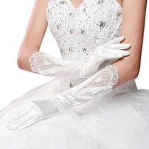 Noiva Dedo Integral Luvas Brancas Longas Moda Vestidos de Noiva Acessórios Lace Glove Festa Cosplay Adereços - Ouro