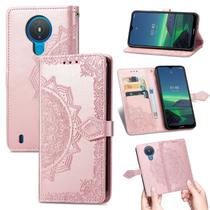 Nokia 1.4 Case Leather Wallet Capa Emboss Mandala Magnetic Flip Protection Shockof - Rose Gold Nokia 1.4 Case Leather Wallet Capa Emboss Mandala Magnetic Flip Protection Shockof - Rose Gold