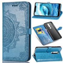Nokia 5.1 Plus Case Leather Wallet Capa Emboss Mandala Magnetic Flip Protection Shockof - Azul Nokia 5.1 Plus Case Leather Wallet Capa Emboss Mandala Magnetic Flip Protection Shockof - Azul