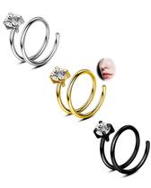 Nose Ring Hoop CM Crareesi Mania Double 20G 316L em aço 3 unidades Nose Ring Hoop CM Crareesi Mania Double 20G 316L em aço 3 unidades