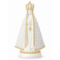 Nossa Senhora Aparecida 15cm Branca Com Pérolas Decorativa