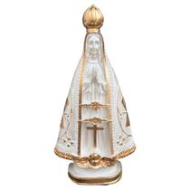 Nossa Senhora Aparecida 30cm Manto Branco Perolado E Dourado EM GESSO