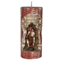 Nossa Sra do Carmo. Rossoni Velas. Gruta em vela tam 07x16cm vermelha. Imagem em resina 9cm