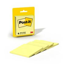 Notas Adhesivas Post-it 7,6 cm x 7,6 cm, 4 Pads, 50 Hojas, Amarillo Canario