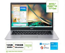 Notebook Acer Aspire 12GB DDR4 + 756GB UltraVeloz, 14Pol FullHD, Windows11 + PacoteOffice