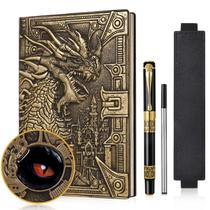 Notebook DND Dragon 3D em Couro - A5 com Caneta Vintage