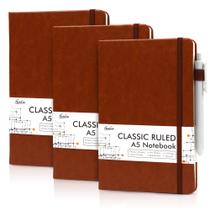 Notebook FeelA - Pacote com 3 Unidades - Capa Dura A5 - 120g/m² - Pautado com Suporte para Canetas