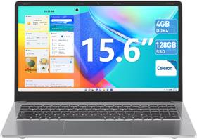 Notebook SGIN de 15,6" Celeron Quad-Core 4 GB de RAM 128 GB SSD prateado