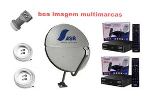 Nova Antena Parabólica ASR Santa Rita Bipartida 60cm 2 Recepitores Digital SatHd Visiontec VT1000