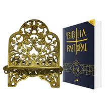 Nova Bíblia Sagrada Pastoral e Porta Bíblia Suporte Apoio Leitura Kit Católico Completa Antigo e Novo Testamento Ideal Catequese Grupos de Orações