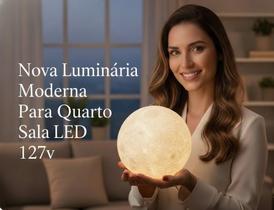 Nova Luminária Abajur De Lua Cheia De Mesa Lampada Led Quarto Moderna Altura 15CM 127V