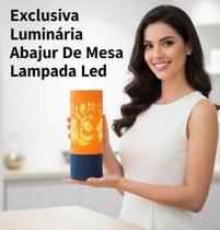 Nova Luminária Abajur De Mesa Lampada Led Quarto Moderna Base Azul Corpo Bege