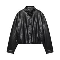 Nova moda feminina casual versátil solta gola alta manga comprida jaqueta piloto de couro falso