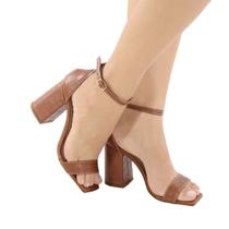 Nova Sandália Feminina CLACI New Croco Caramelo Bico Quadrado Fivela Salto Alto 9,0cm