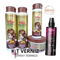 Novidade kit capilar verniz brilho intenso e spray térmico 5 itens