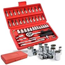 Novidade Kit De Ferramentas 46 Peças Jogo De Soquete Aço Crv 1.4 Catraca Chave Allen Com Maleta
