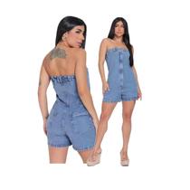 Novidade Macaquinho Jeans Sem Lycra Premium Feminino Novidade Macaquinho Jeans Sem Lycra Premium Feminino