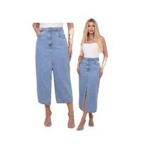 Novidade Saia Jeans Midi Feminina Fenda Simples PREMIUM Novidade Saia Jeans Midi Feminina Fenda Simples PREMIUM