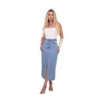 Novidade Saia Jeans Midi Feminina Fenda Simples Premium Novidade Saia Jeans Midi Feminina Fenda Simples Premium