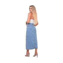 Novidade Saia Jeans Midi Fenda Simples Premium