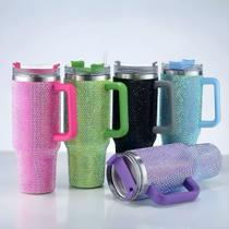 Novidade! Térmico 1200ml Copo Com Strass Brilhante Com Alça Tampa E Canudo de Plastico