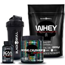 Novo bone crusher nitro 2t+ whey + bcaa + coqueteleira - BLACK SKULL