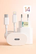 Novo Carregador Completo Usb C Lightning Fonte 20W Ultra Rapido Compatível Modelo iPhon 13