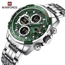 Novo e Lindo Modelo Relógio Naviforce analógico digital esportes à prova dágua relógio de pulso prata verde relógio de quartzo