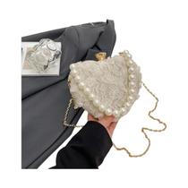Novo elegante saco de corrente de pérola doce laço coração noite crossbody bolsa para meninas Novo elegante saco de corrente de pérola doce laço coração noite crossbody bolsa para meninas