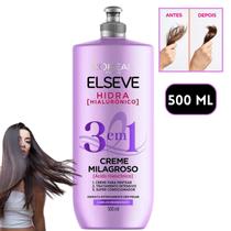 Novo Elseve Loreal Paris Creme Milagroso 3 em 1 Hidra Acido Hialurônico 500ML Hidratação Pentear
