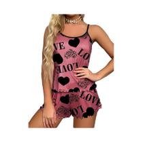 Novo estilo feminino amor amor halter top shorts casual conjunto de duas peças confortável casa wear