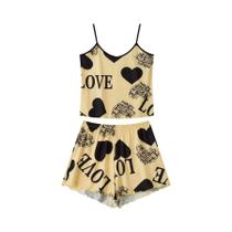 Novo estilo feminino amor amor halter top shorts casual conjunto de duas peças confortável casa wear