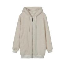 Novo estilo outono e inverno solto pelúcia zíper jaqueta com capuz mulher