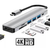 Novo Hub USB tipo C 7 em 1 HDMI Thunderbolt 4K USB 3.0 Otg adaptador HDMI carregador divisor - Envio Imediato - Cabo Adaptador 7 Em 1