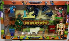 Novo Kit Bonecos + Espada Musical Minecraft Com Dragão My Minecraft Novo Kit Bonecos + Espada Musical Minecraft Com Dragão My Minecraft