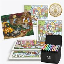 Novo! Livro Colorir Bobbie Goods Um Dia Trabalho + Canetinhas 80 Cores Touch