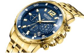 Novo Megir Relógio Quartzo De Aço Inoxidável Dourado sem gênero.