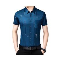Novo negócio masculino casual camisa de manga curta sem ferro e resistente a rugas topo