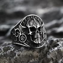 Novo personalizado viking dominador crânio runa padrão elegante anel masculino jóias de aço titânio