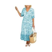 Novo vestido floral solto e moderno com decote em V para mulheres Novo vestido floral solto e moderno com decote em V para mulheres
