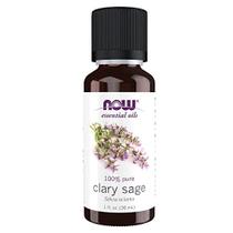 NOW Óleos Essenciais, Óleo de Sálvia Clary, Aroma de Aromaterapia com Foco, Destilado a Vapor, 100% Puro, Vegano, Tampa Resistente a Crianças, 1 Onça