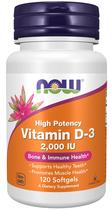 NOW Suplementos, Vitamina D-3 2.000 UI, Alta Potência, Suporte Estrutural*, 120 Cápsulas de Gelatina Gelatinosa