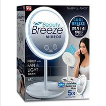 NuBrilliance Beauty Breeze Espelho Iluminado 5X Ampliação Maquiagem Espelho de barbear com ventilador embutido como visto na TV