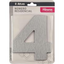 Número Residencial de Alumínio Escovado com Adesivo, 4 (quatro), Cor Prata, Linha Primafer, Atlas. Número Residencial de Alumínio Escovado com Adesivo, 4 (quatro), Cor Prata, Linha Primafer, Atlas.